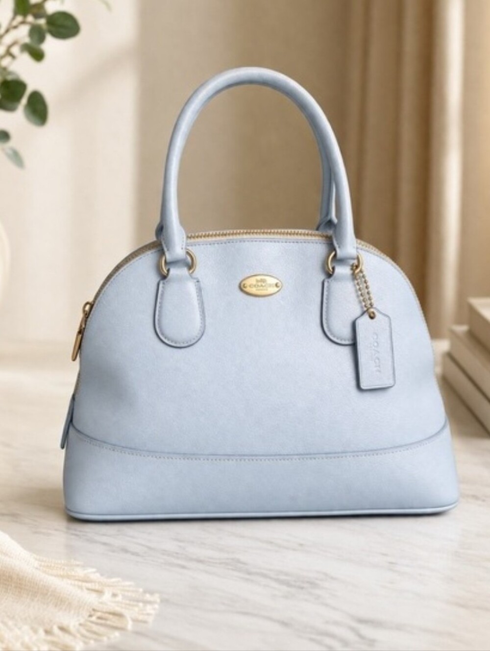 Coach Kelsey Satchel Light Blue Pebble Leather Dome Handbag F33909